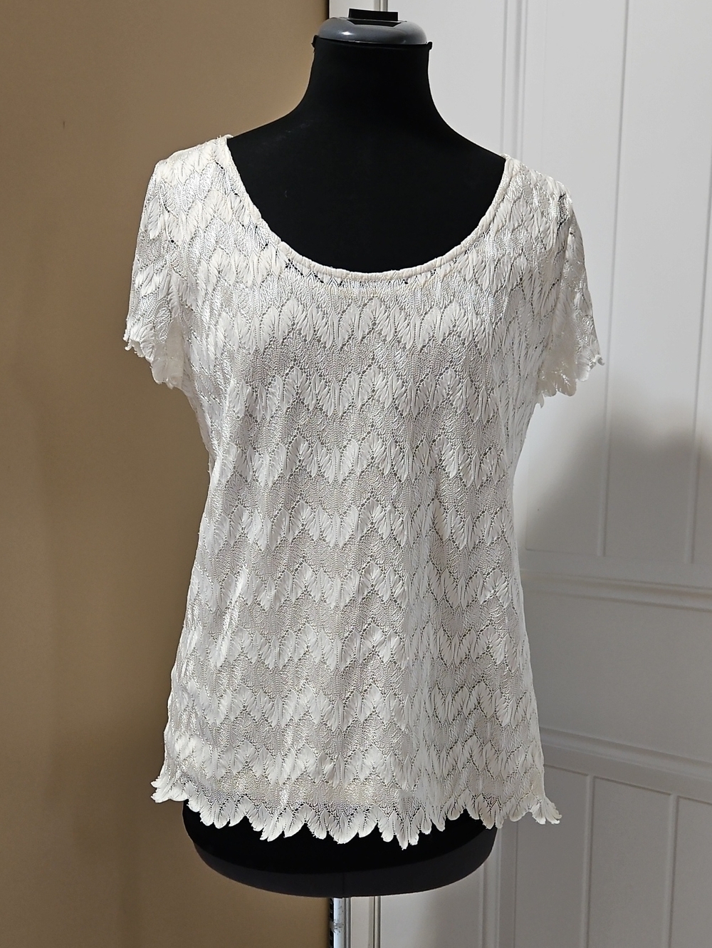 Anne Taylor Factory Lace Scalloped Top M In Cream